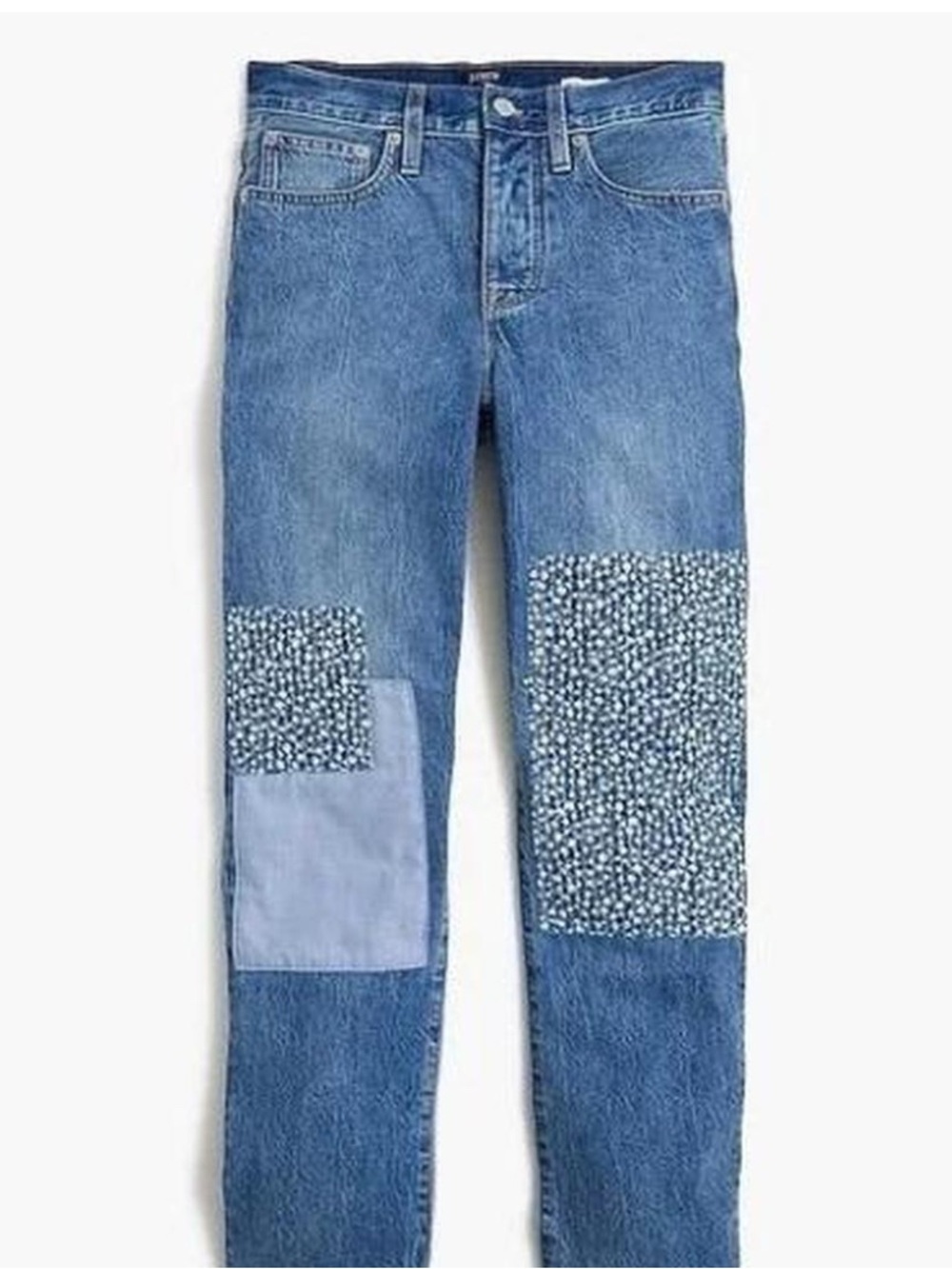 J Crew Premium Slim Boyfriend Patchwork Denim Jeans Cropped Button Fly - 28